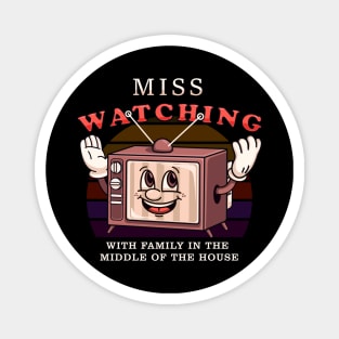 Miss Watching TV, retro TV cartoon mascot Magnet